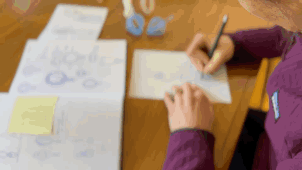 Multi-image montage of Carly and Eric Price sketching the Pippa resistance spring by hand and in 3D CAD.